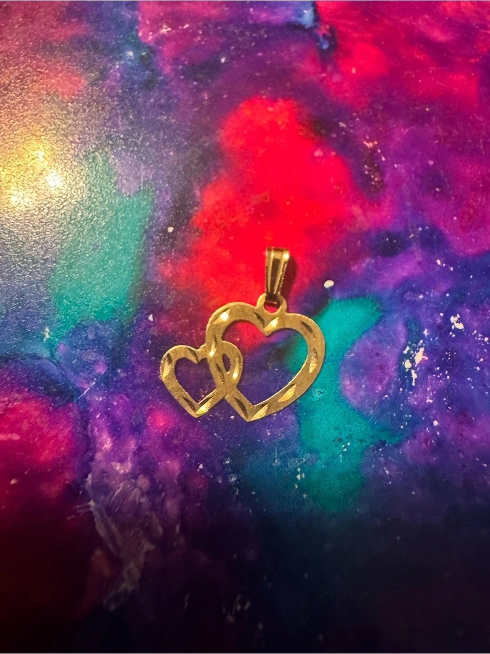 14k Diamond Cut Double Heart Pendant